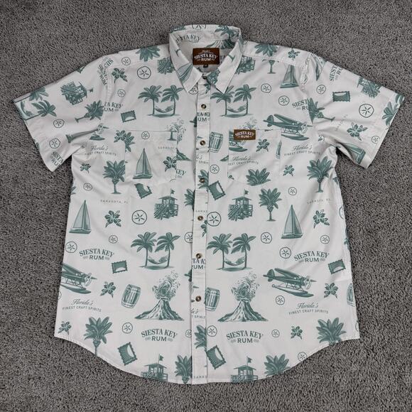 Siesta Key Rum Other - Siesta Key Rum Shirt Mens XL White Green Hawaiian Button Front Tropical Florida